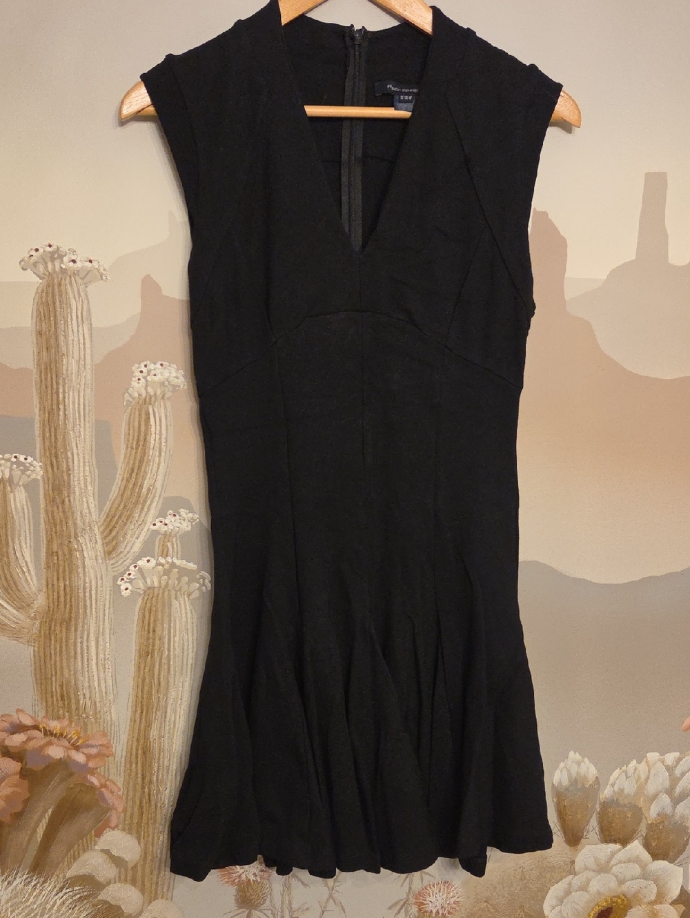 French Connection Stretchy And Sexy Black Sleeveless V-Neck Mini Dress